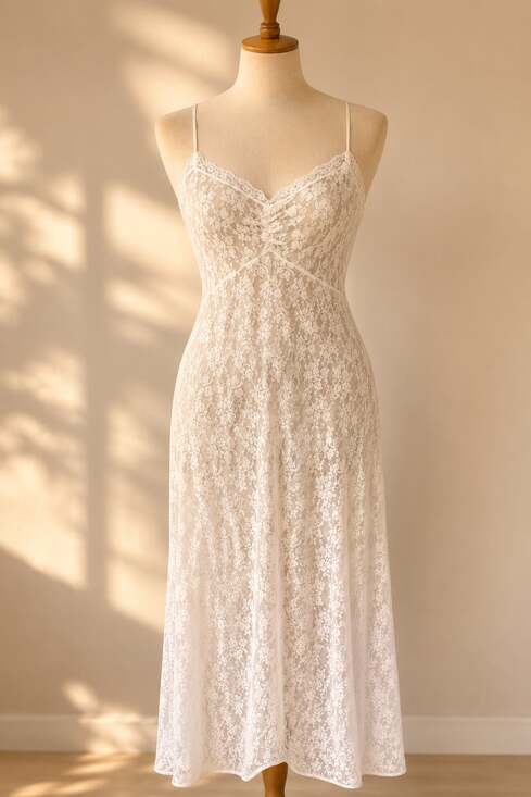 Gilligan O'Malley Dresses & Skirts - Vintage floral Lace Slip Dress White M Coquette Fairycore Sheer Maxi